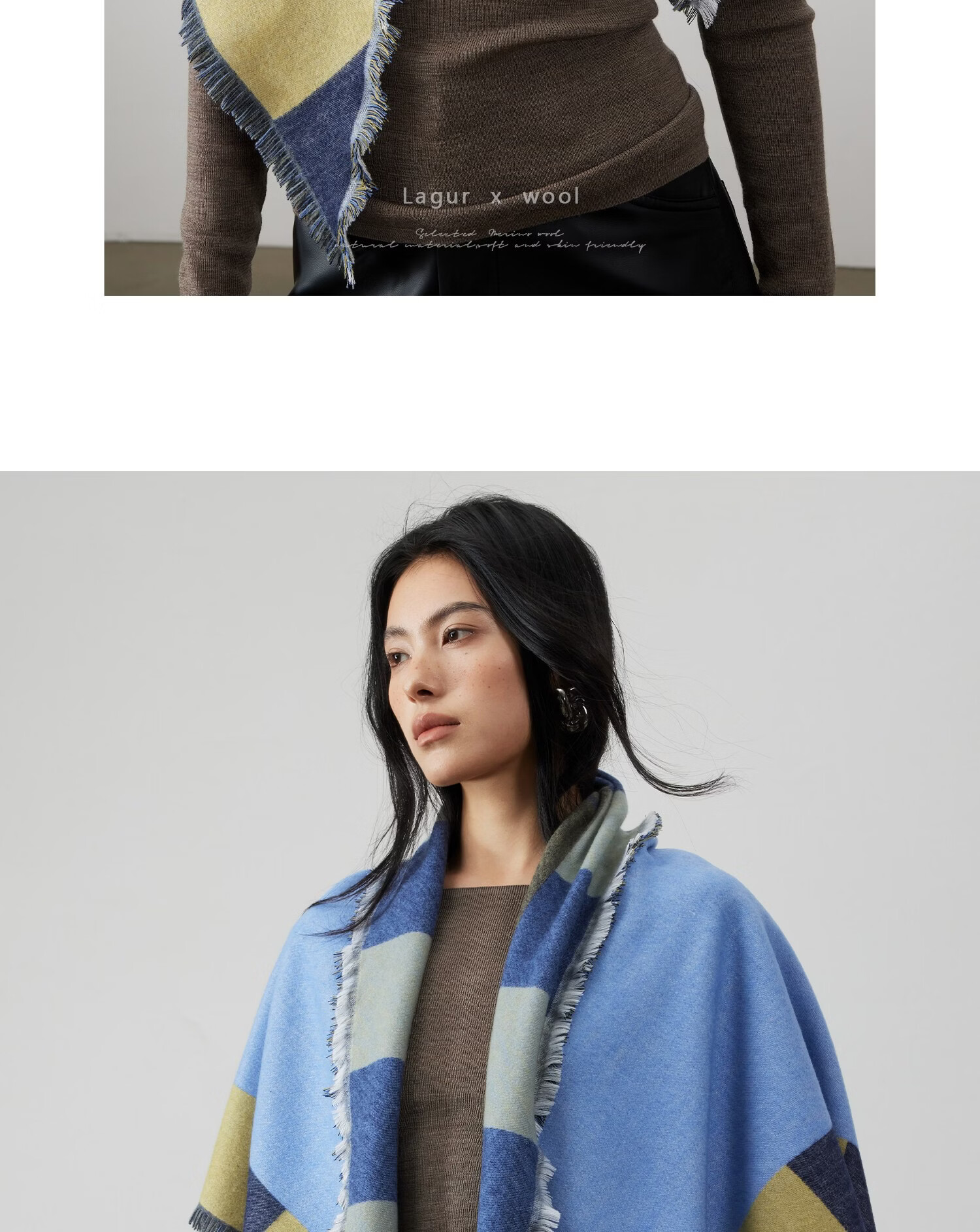 Lagur Blue Moment Tranquil Blue Fine Wool Triangle Scarf and Shawl Dual-Use Warmth Tranquil Blue 19