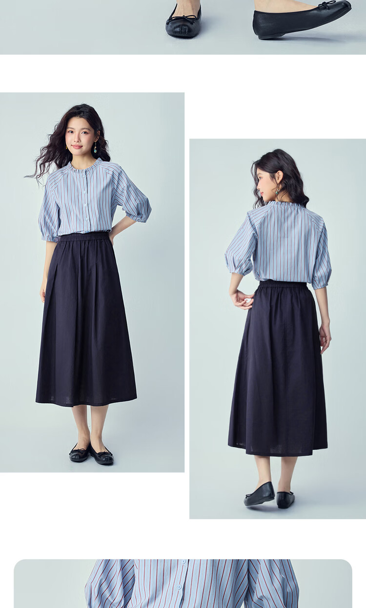 Giordano Women's Linen Skirt 2026 Spring New Cotton Linen Pleated Elastic Waist A-Line Midi Skirt 13466356 12