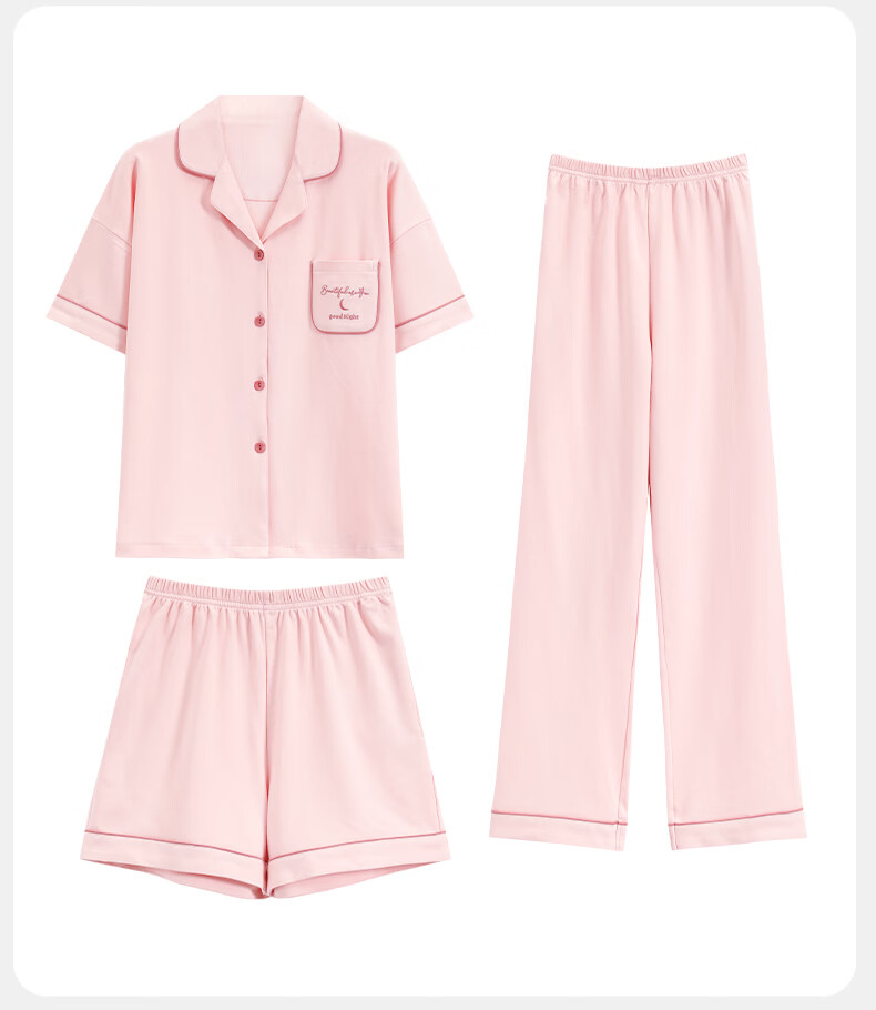 Me feeling Women's Summer New 7A Antibacterial Anti-Mite 3-Piece Loose Breathable Pajama Set Suitable for Outdoor Wear 15
