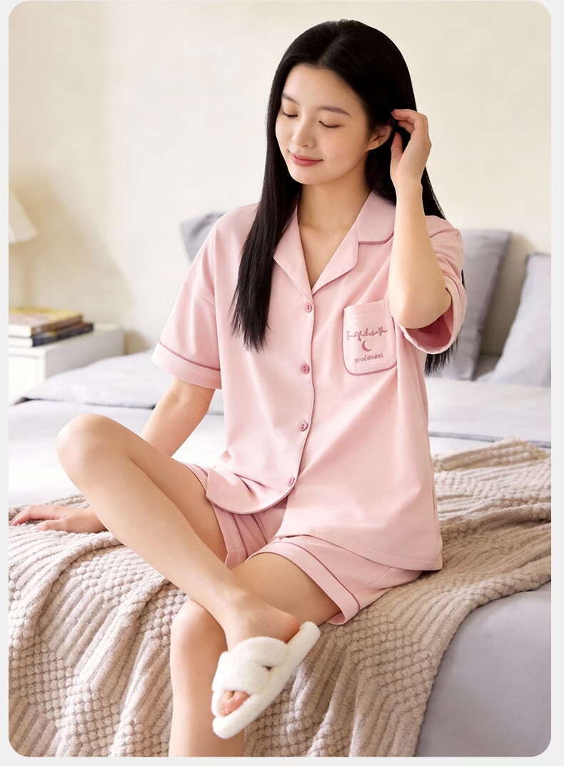 Me feeling Women's Summer New 7A Antibacterial Anti-Mite 3-Piece Loose Breathable Pajama Set Suitable for Outdoor Wear 9