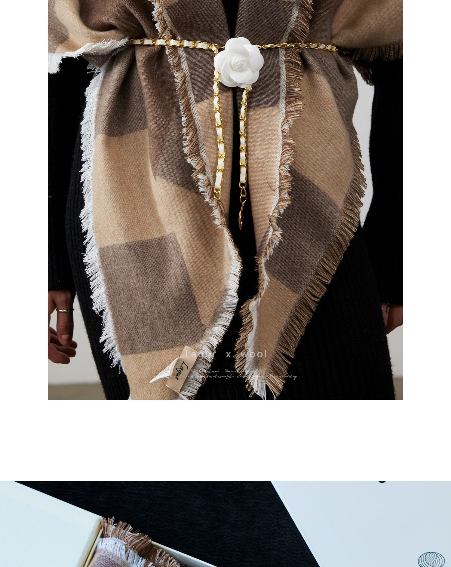 Lagur Blue Moment Tranquil Blue Fine Wool Triangle Scarf and Shawl Dual-Use Warmth Tranquil Blue 30