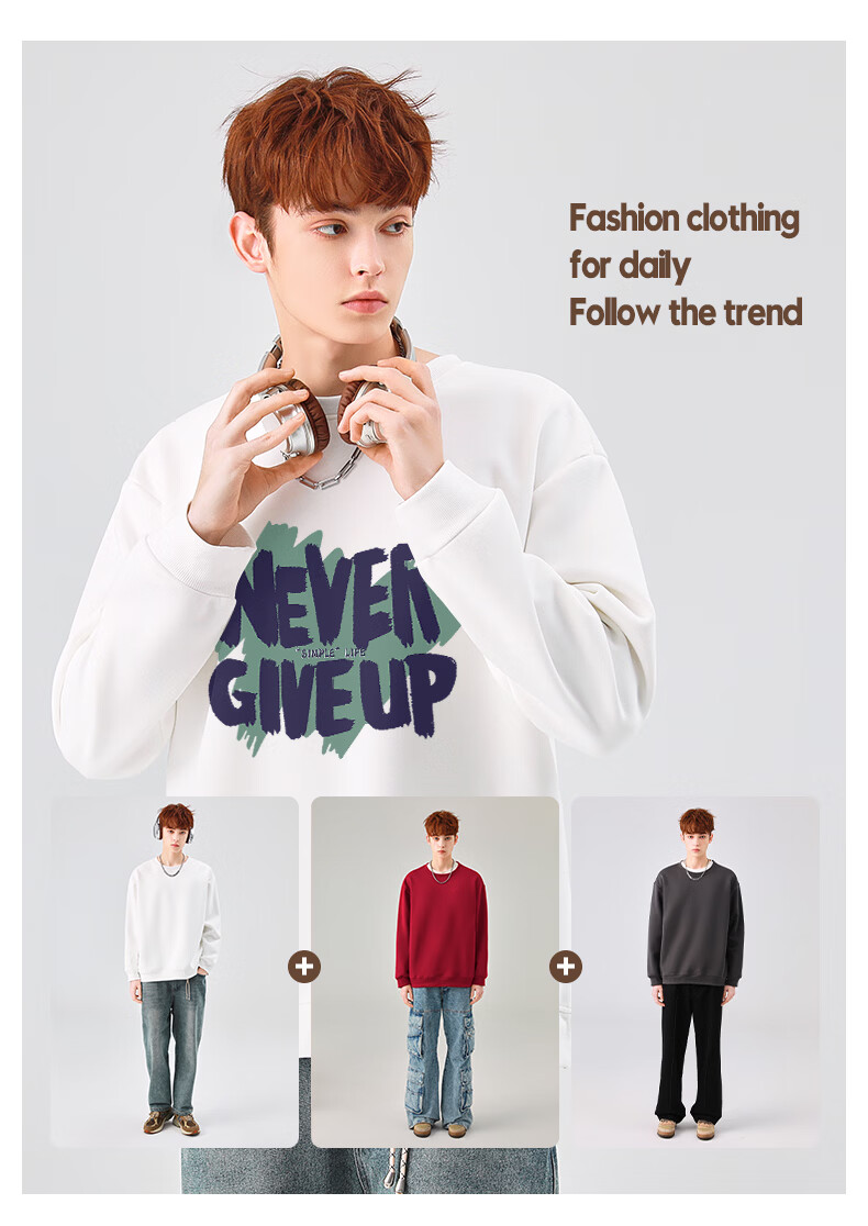 Jeanswest Trendy Men's Crew Neck Sweatshirt 2026 Spring New Fashion Jacket Niche Youth Versatile Top 15