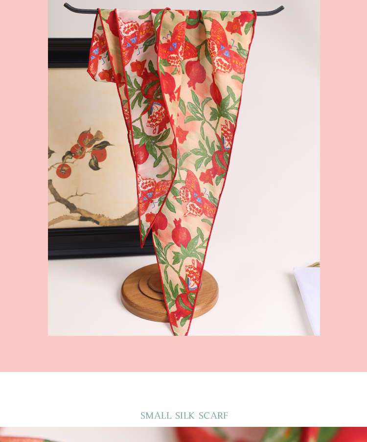 Lagur "Butterfly Pomegranate Flower" 100% Mulberry Silk Triangle Scarf Women's Silk Diamond Scarf Lupine Blue 30