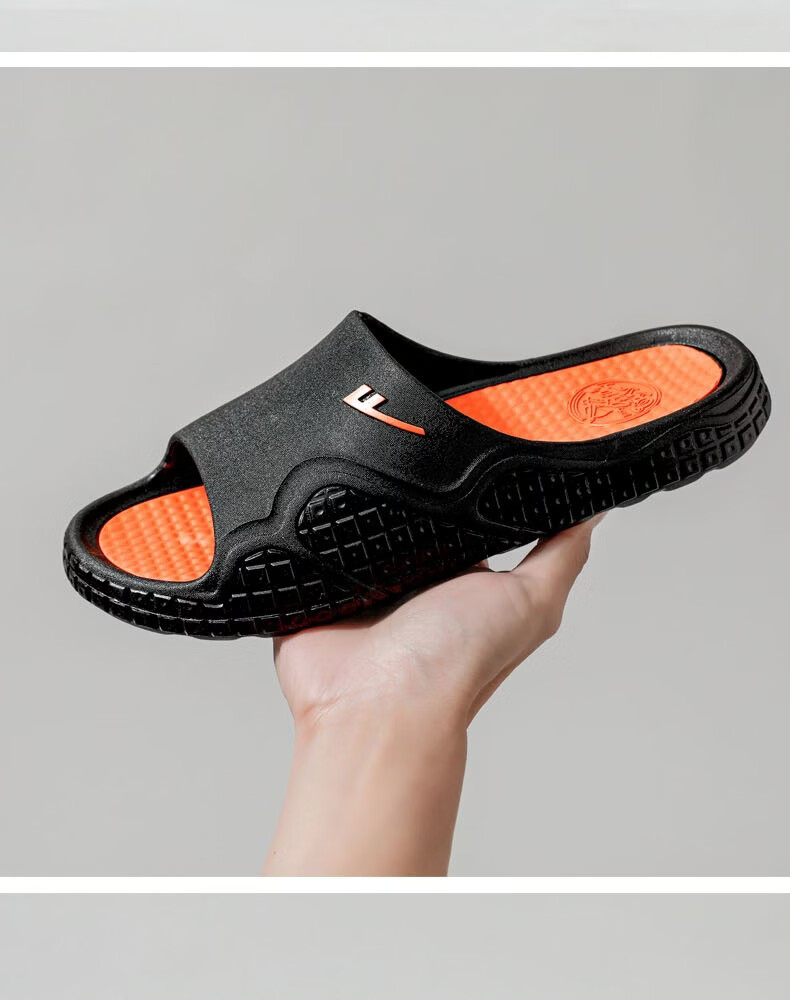 Warrior Non-Slip Men's Slippers Antibacterial Deodorizing Indoor Outdoor Shower Sandals HL3C56 Black Orange Size 42-43 22