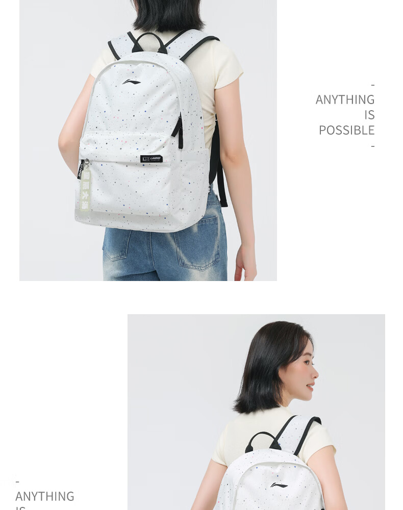 LI-NING Constellation Print Gray Backpack Large Capacity Outdoor Sports Commuter School Bag for Middle and High School Students 17
