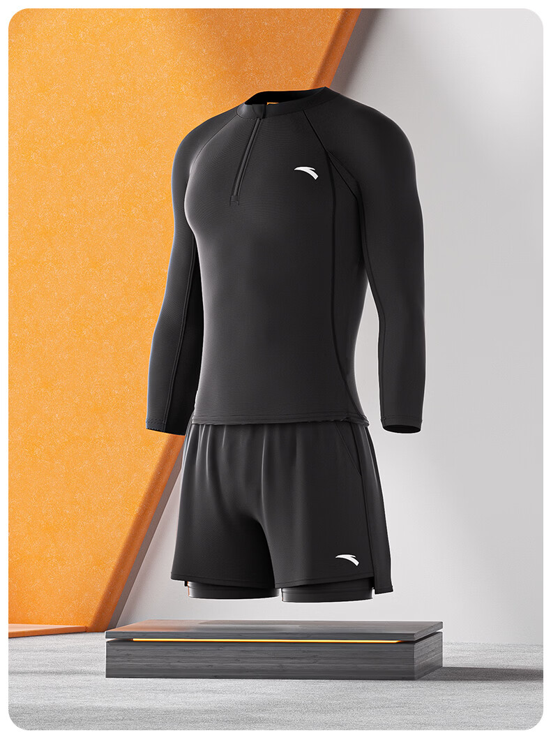 ANTA Men's Long Sleeve Swim Shirt Quick-Dry Anti-Embarrassment Professional Hot Spring Zip-Up Surfing Swimwear XL 13