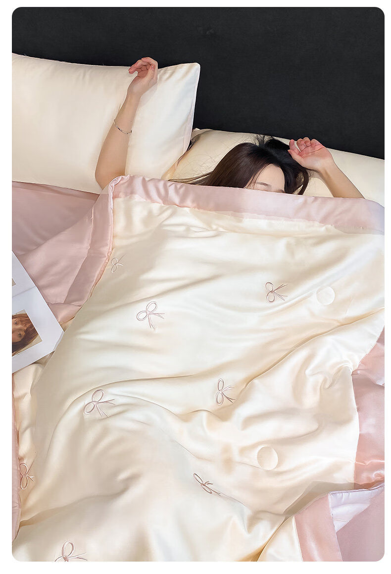 Hodo Washed Ice Silk Summer Cooling Quilt Air Conditioning Blanket Thin Summer Quilt 150x200cm Medium Gray-Milk Tea 9