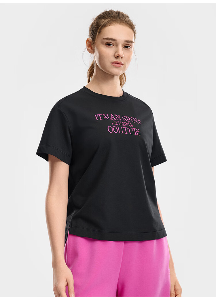 FILA Women's Knitted Short Sleeve T-Shirt 2026 Summer Fitness Sports Colorblock Letter Loose Tee (Sun Qiantong Edition) 15