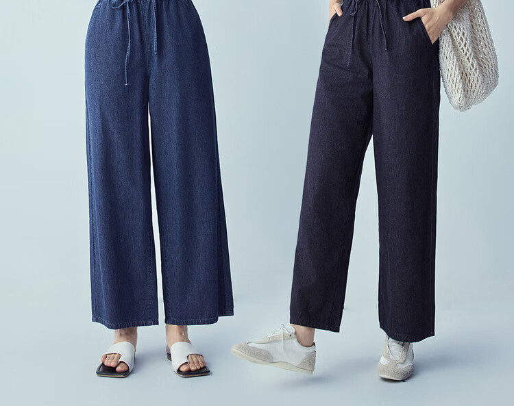 Giordano 2026 Summer New Washed Drawstring Elastic Waist Loose Straight Leg Cropped Jeans for Women 13426334 10