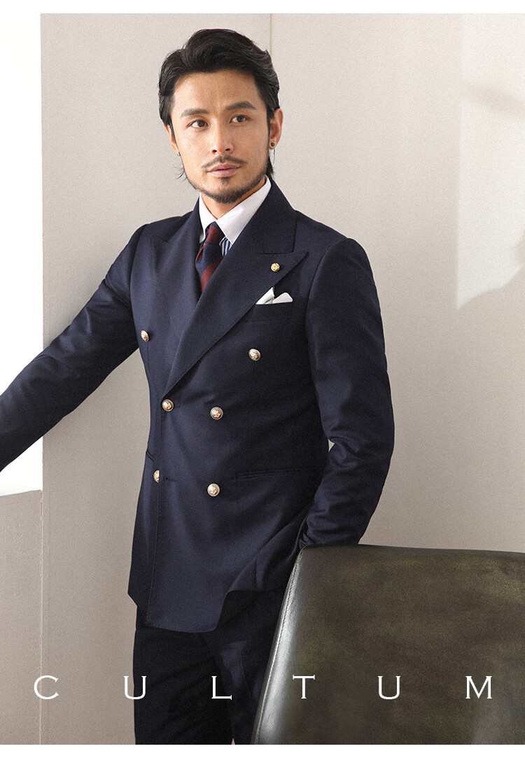 西服cultum意式复古商务布雷泽西服男套装戗驳领双排扣免烫绅士西装