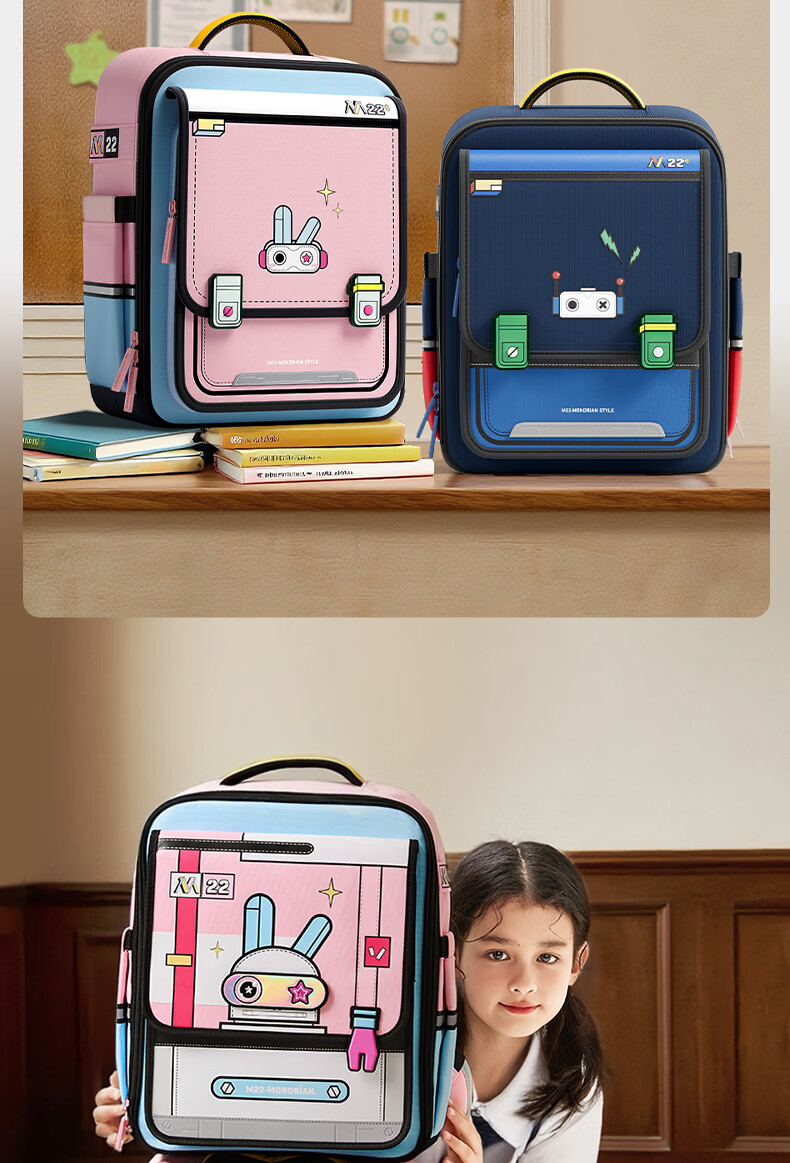 Cambridge Tree School Backpack for Primary Students Grades 1-3, Child Lightweight Ergonomic Large Capacity Anti-Drop Bag, Mangxing Rabbit Small Size 22