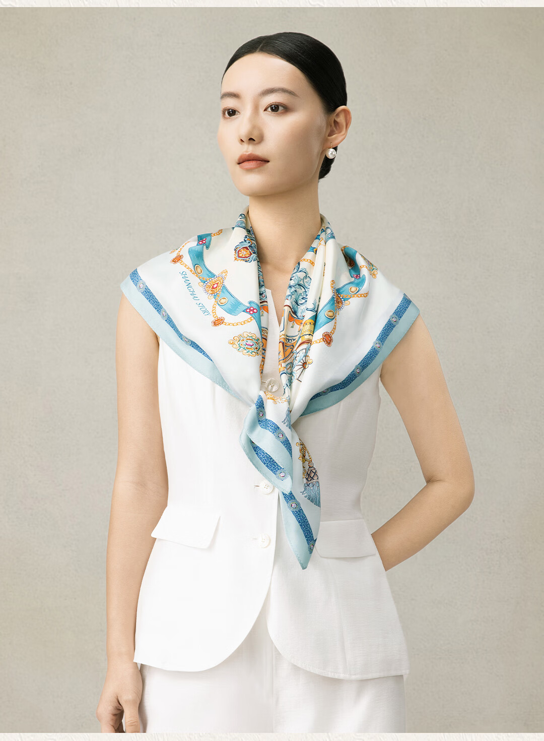 Shanghai Story Spring New 100% Mulberry Silk Printed Square Scarf Chinese Style Women's Silk Scarf Gift Box for Girlfriend 8