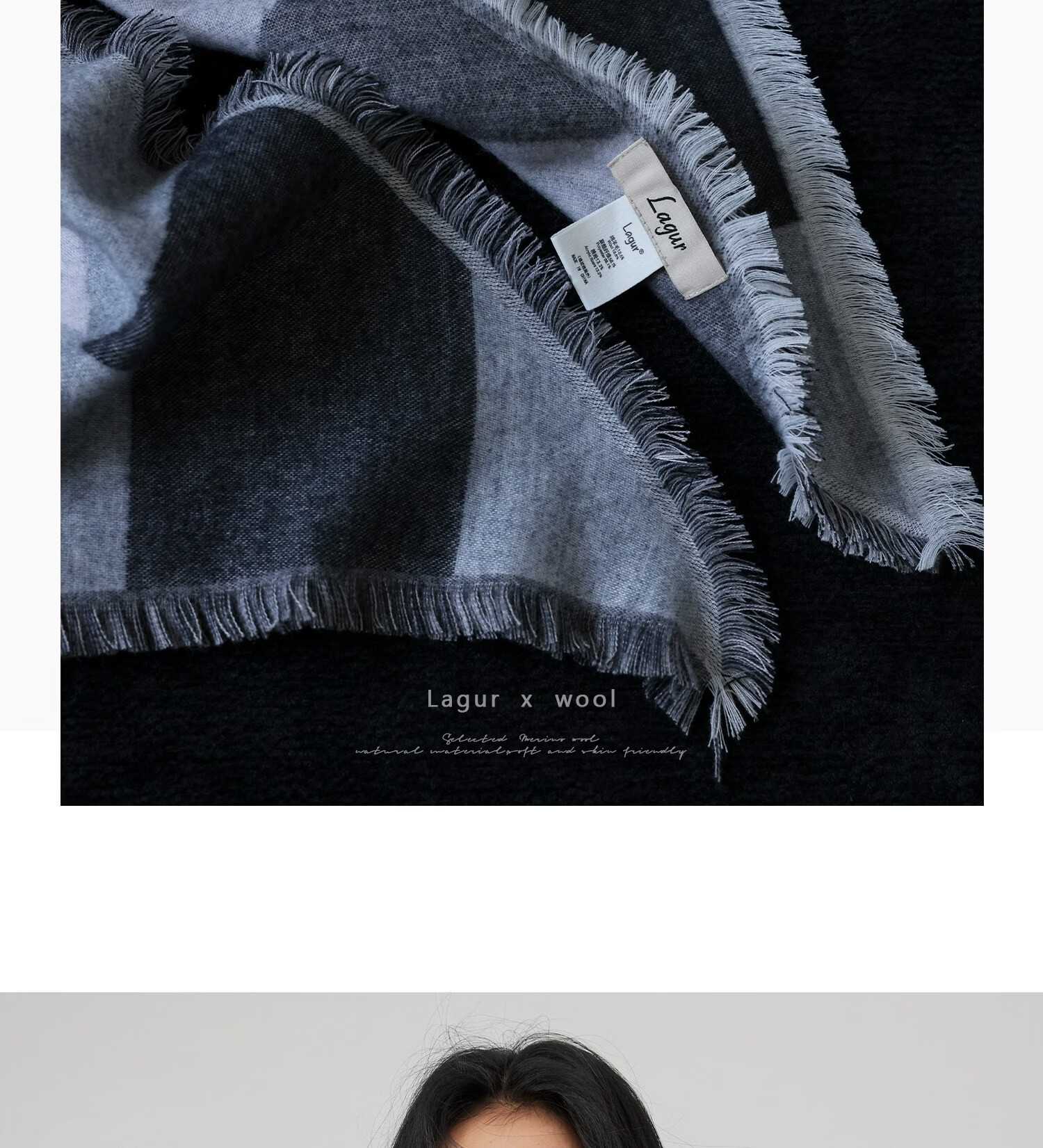 Lagur Blue Moment Tranquil Blue Fine Wool Triangle Scarf and Shawl Dual-Use Warmth Tranquil Blue 40