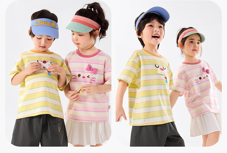 Dudu Kids Boys T-Shirt Summer Girls Short Sleeve Fashion Children's Striped Top Baby Kids Clothing Blue Striped 110 17