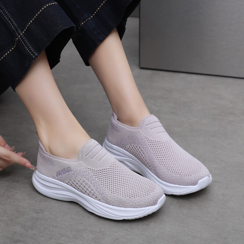 BURUIJING Spring Old Beijing Cloth Shoes Women's Slip-On Casual Shoes Mom Sports Shoes 61153 Gray Size 35 10