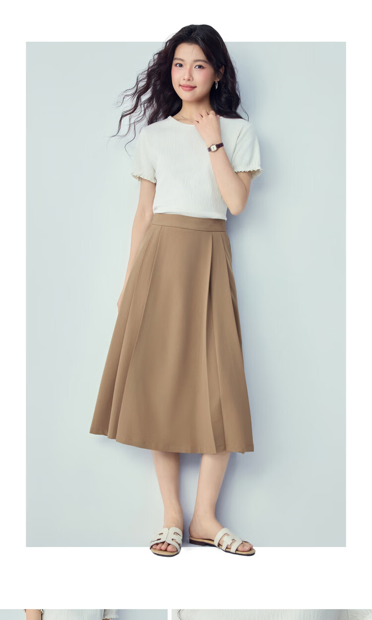 Giordano Women's Skirt 2026 Spring New Solid Color Pleated A-Line Slimming Midi Skirt 05466064 15