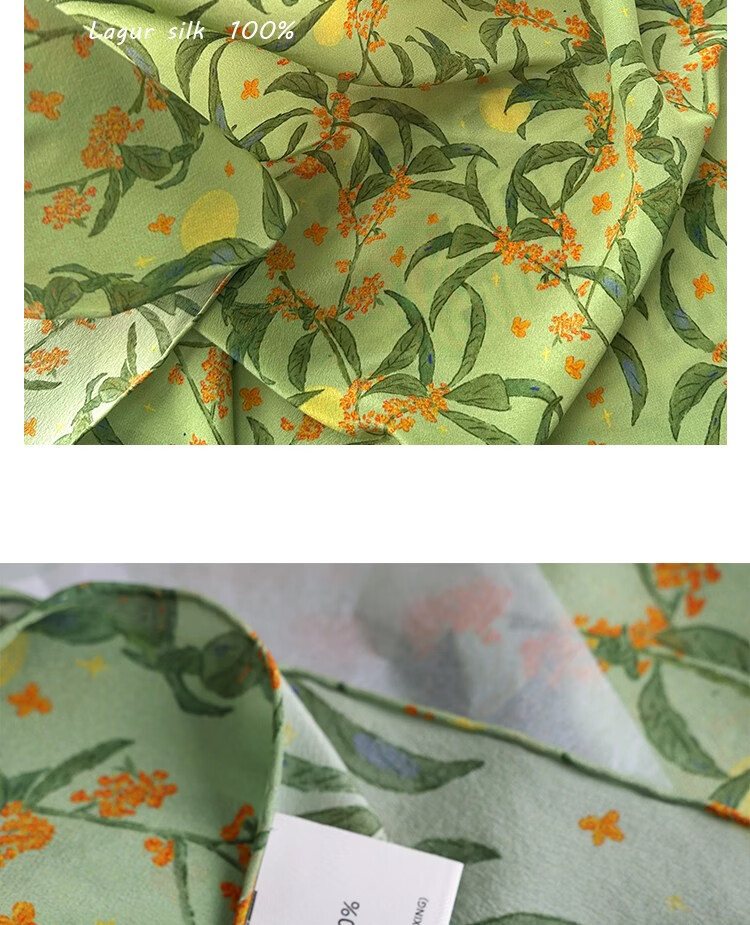 Lagur Original "Night Osmanthus" 100% Mulberry Silk Scarf, Double Crepe Rolled Edge Square Silk Scarf for Women, Refreshing Purple 38