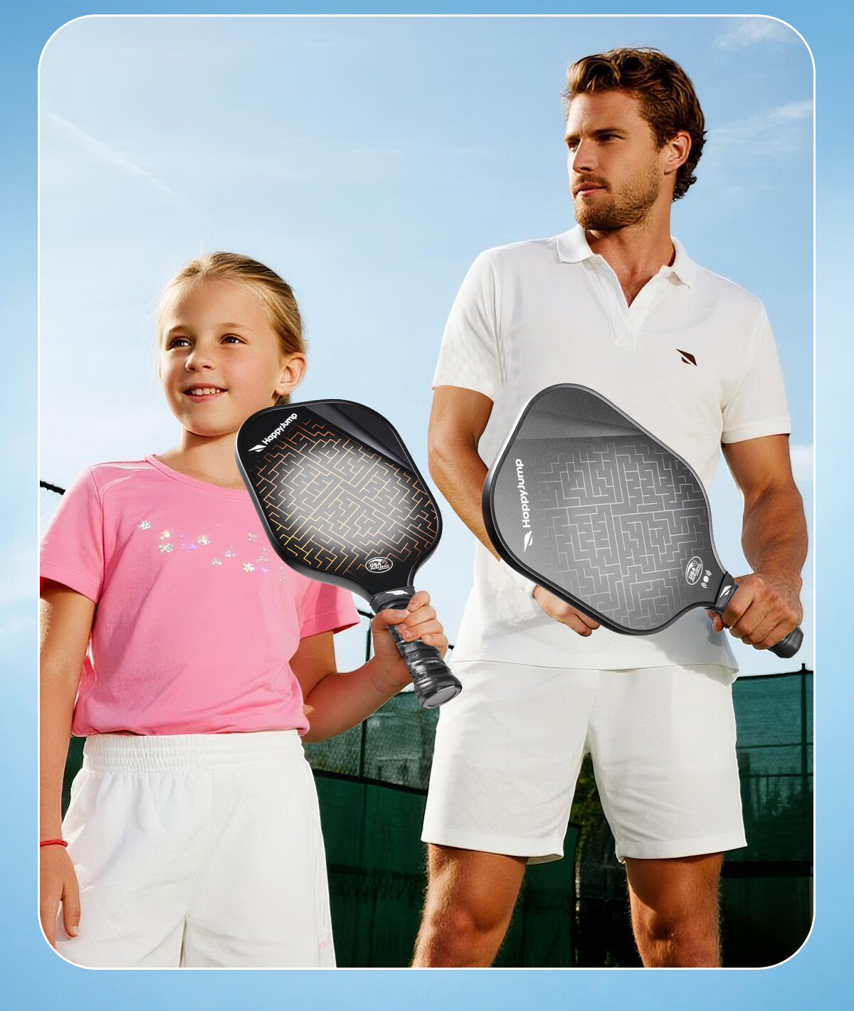HiJump (Germany) Pickleball Paddle Set for Kids and Parents Beginner Entry-Level Carbon Fiber Paddle 23