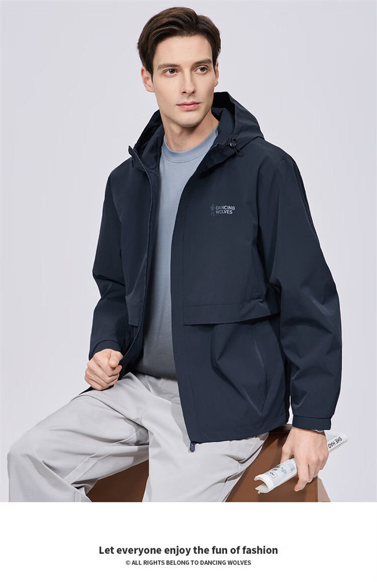 Dance with Wolves [Level 4 Waterproof] Hooded Jacket Men Commuter Easy Care Windproof Lightweight Outdoor Coat 101 Dark Navy S 2