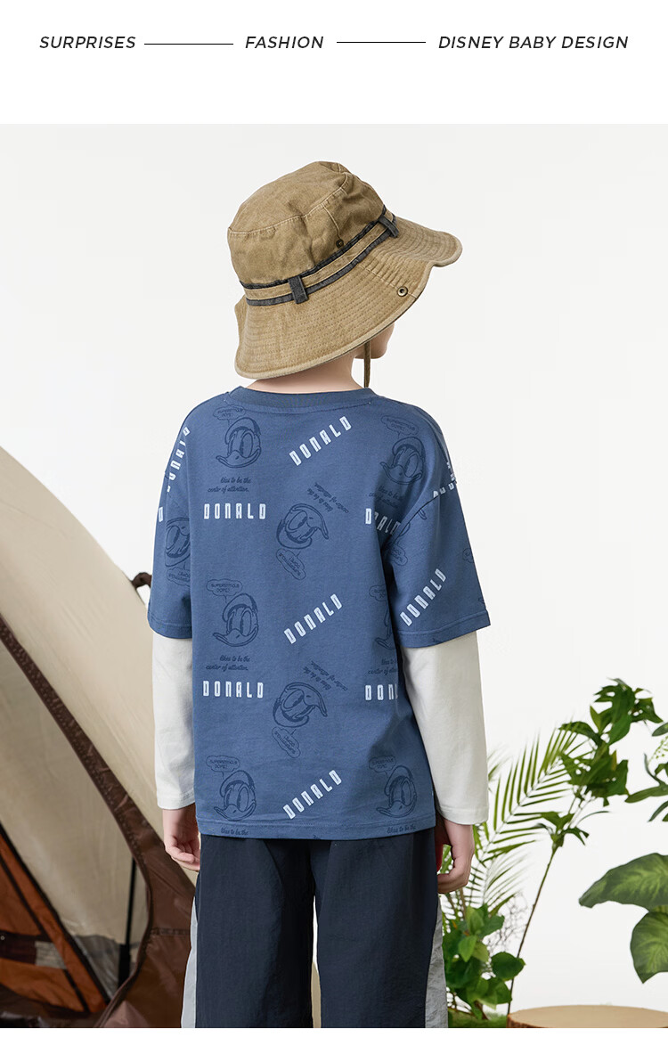Disney Kids Boys and Girls Long Sleeve Faux Two-Piece Spring T-Shirt 2026 New Children's Cotton Base Layer Sweatshirt Trendy Cool 13
