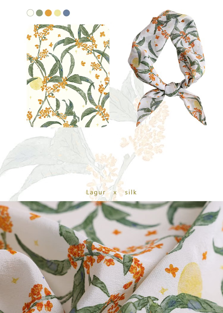 Lagur Original "Night Osmanthus" 100% Mulberry Silk Scarf, Double Crepe Rolled Edge Square Silk Scarf for Women, Refreshing Purple 20