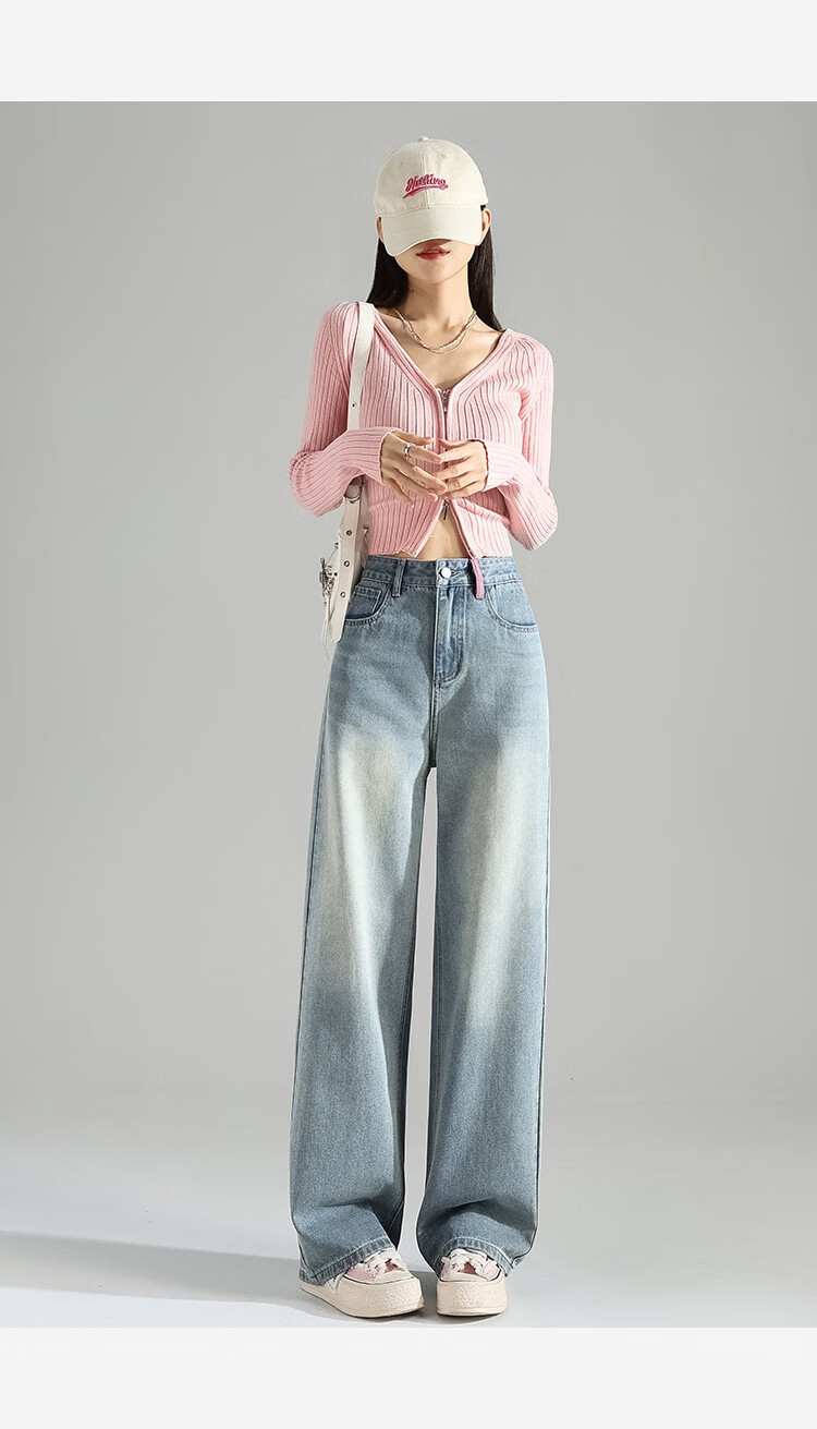 TonLion 2026 Spring Autumn Women's Embroidered Unique Design Light Wash Wide Leg Denim Jeans 12