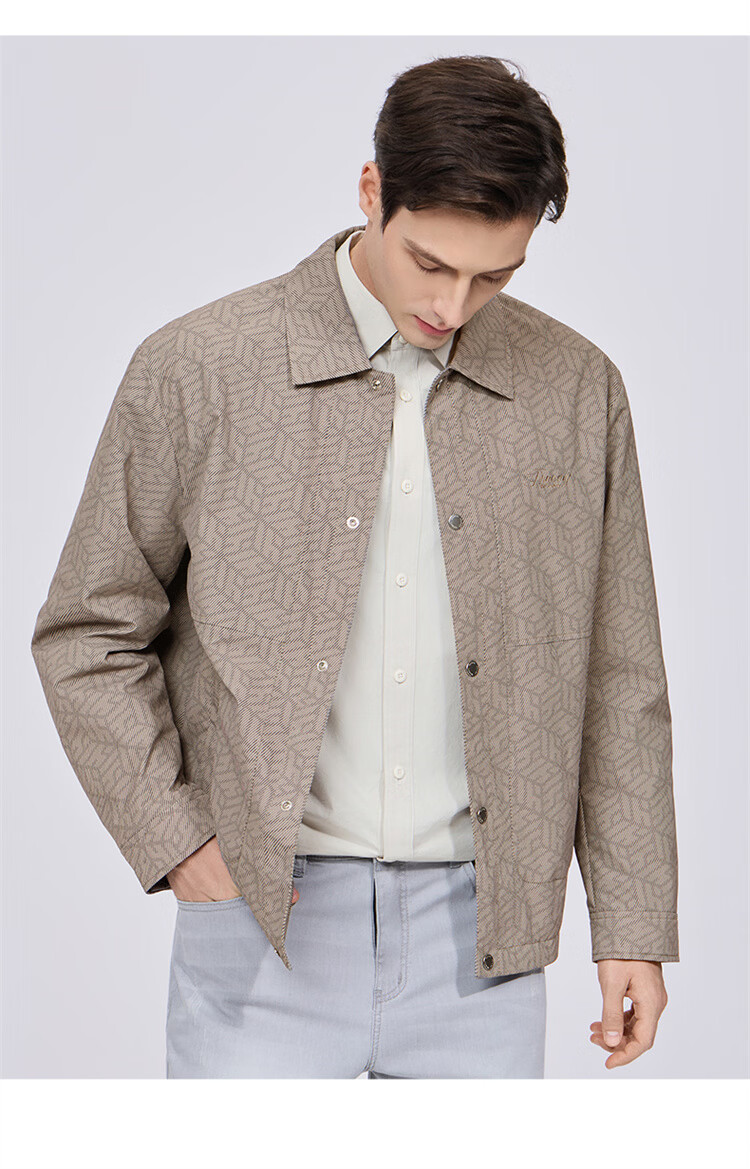 Dancing with Wolves [Trendy Full Print] Commuter Workwear Men's Premium Easy-Care Jacket Versatile Coat 701 Khaki S 4