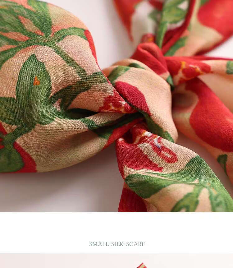 Lagur "Butterfly Pomegranate Flower" 100% Mulberry Silk Triangle Scarf Women's Silk Diamond Scarf Lupine Blue 31