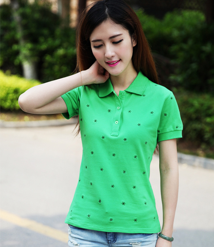 2020夏季新款韩版polo衫女短袖有领t恤大码翻领体恤修身半袖 绿色 xl