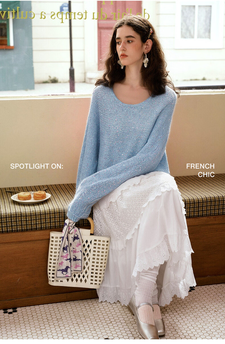 Olrain Eurielle Elegant Off-Shoulder Batwing Sleeve Knit Pullover Sweater Blue M Spring New Arrival 18