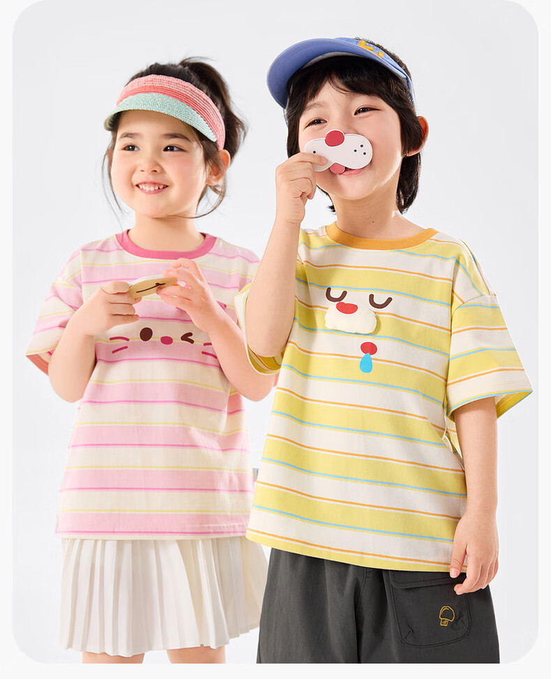 Dudu Kids Boys T-Shirt Summer Girls Short Sleeve Fashion Children's Striped Top Baby Kids Clothing Blue Striped 110 16