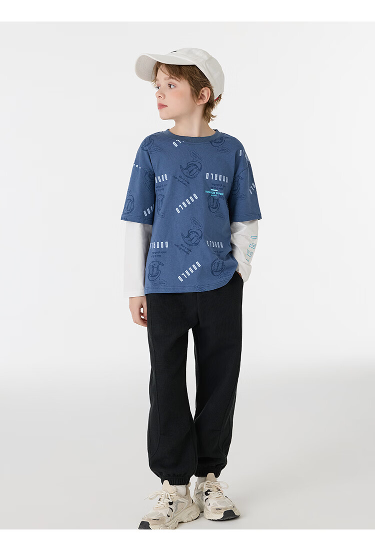 Disney Kids Boys and Girls Long Sleeve Faux Two-Piece Spring T-Shirt 2026 New Children's Cotton Base Layer Sweatshirt Trendy Cool 18