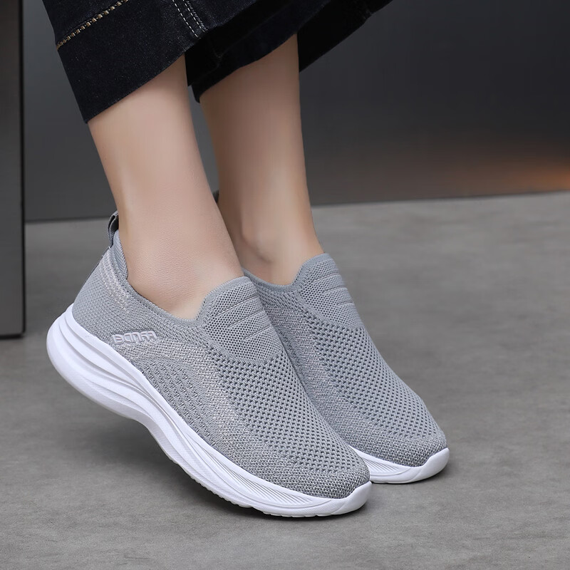 BURUIJING Spring Old Beijing Cloth Shoes Women's Slip-On Casual Shoes Mom Sports Shoes 61153 Gray Size 35 4