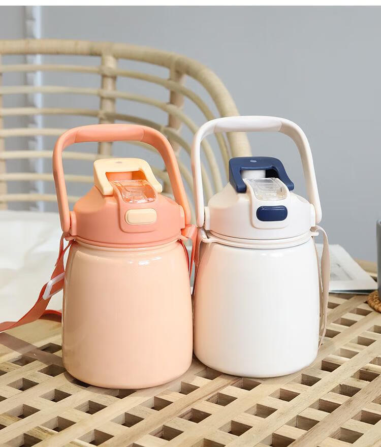 顿顿捅大肚子水杯夏天高颜值保温杯女大容量大肚子双饮吸管便携简约