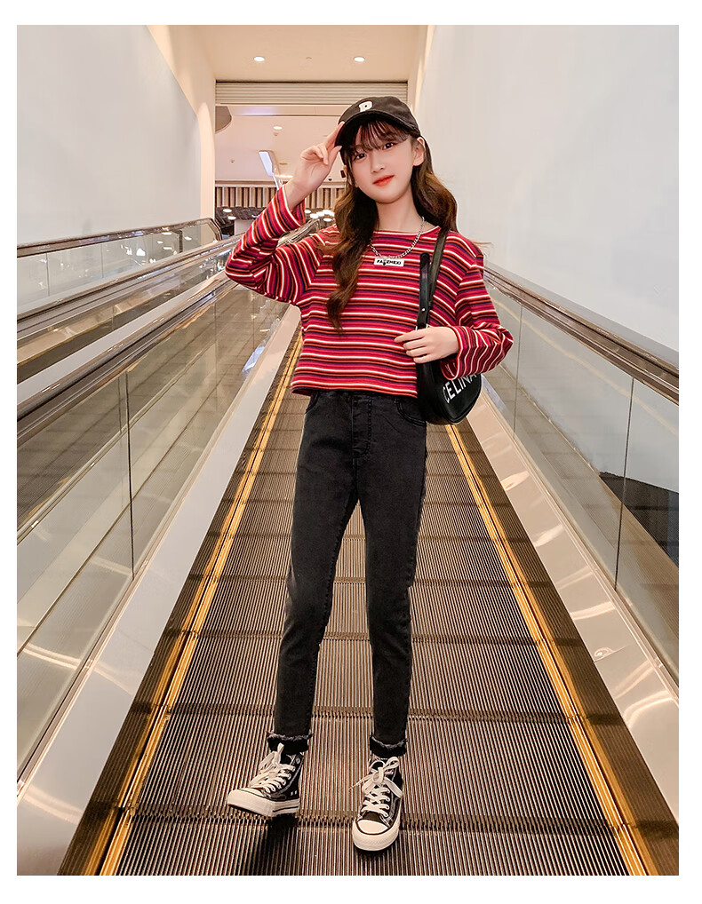 夏有鱼 女童紧身弹力牛仔裤春秋款儿童休闲裤5-15岁中大童女装新款