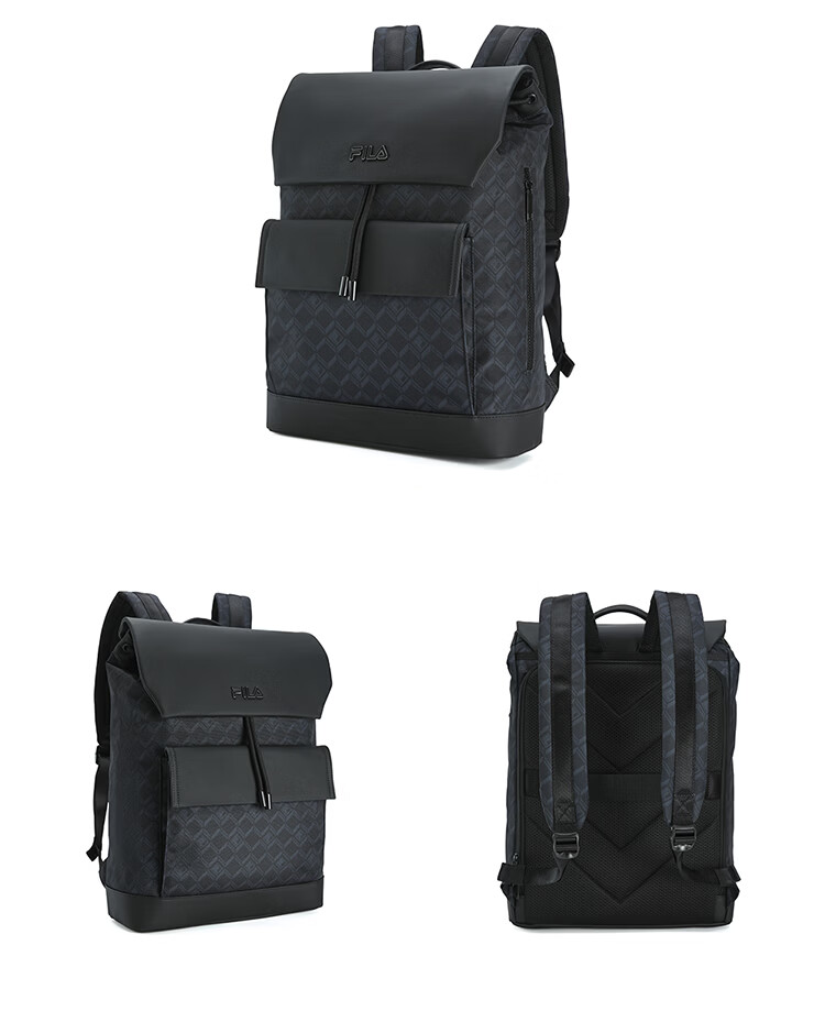 FILA Official "Black Warrior" Men's Commuter Fashion Casual Backpack Flap Double Shoulder Bag 18