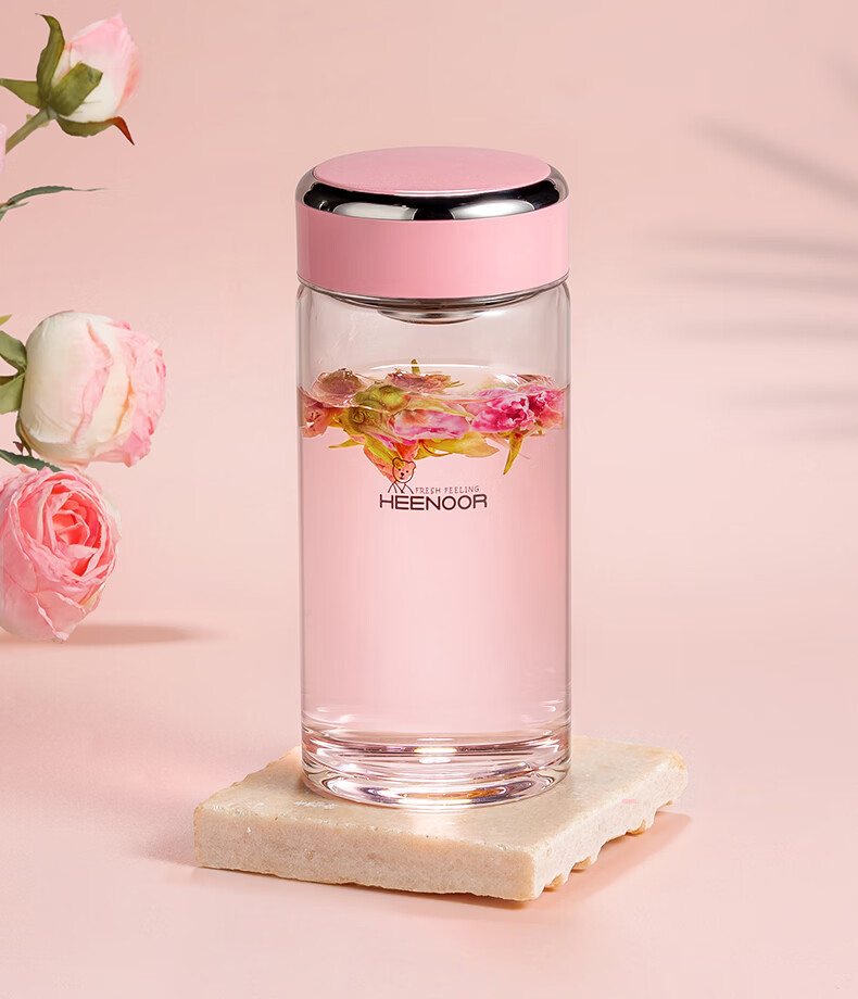 Heenoor Single-Layer Glass Cup, 2026 New Floral Tea Cup, Transparent High-Value Water Cup for Women, Home Portable Tea Infuser Mug 2