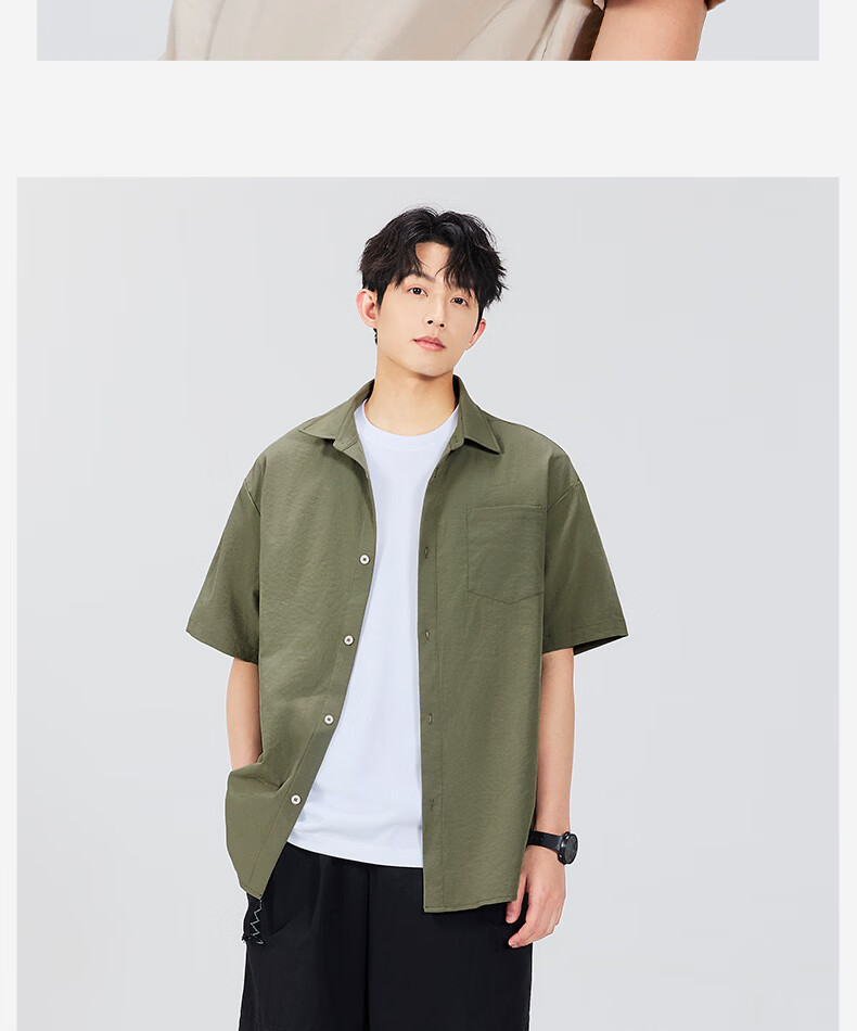 MINISO Men's Ice Silk Short Sleeve Shirt Summer Youth Japanese Style Beach Vacation Loose Thin Jacket Z Navy Blue M 20