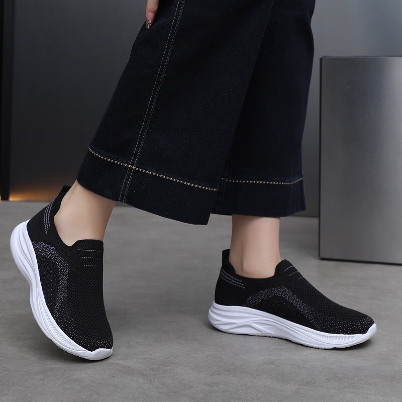 BURUIJING Spring Old Beijing Cloth Shoes Women's Slip-On Casual Shoes Mom Sports Shoes 61153 Gray Size 35 18