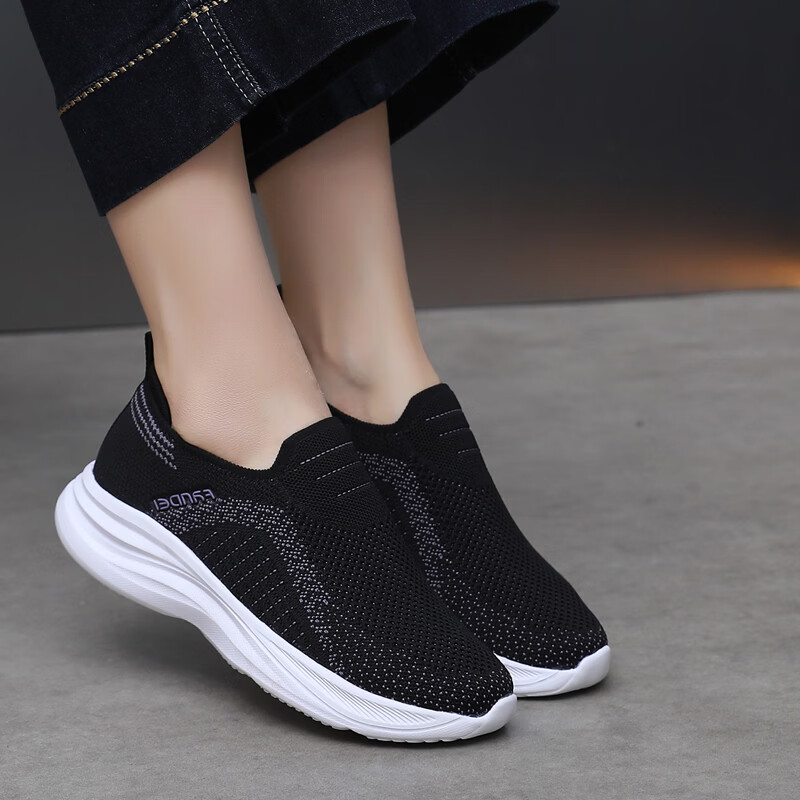 BURUIJING Spring Old Beijing Cloth Shoes Women's Slip-On Casual Shoes Mom Sports Shoes 61153 Gray Size 35 16