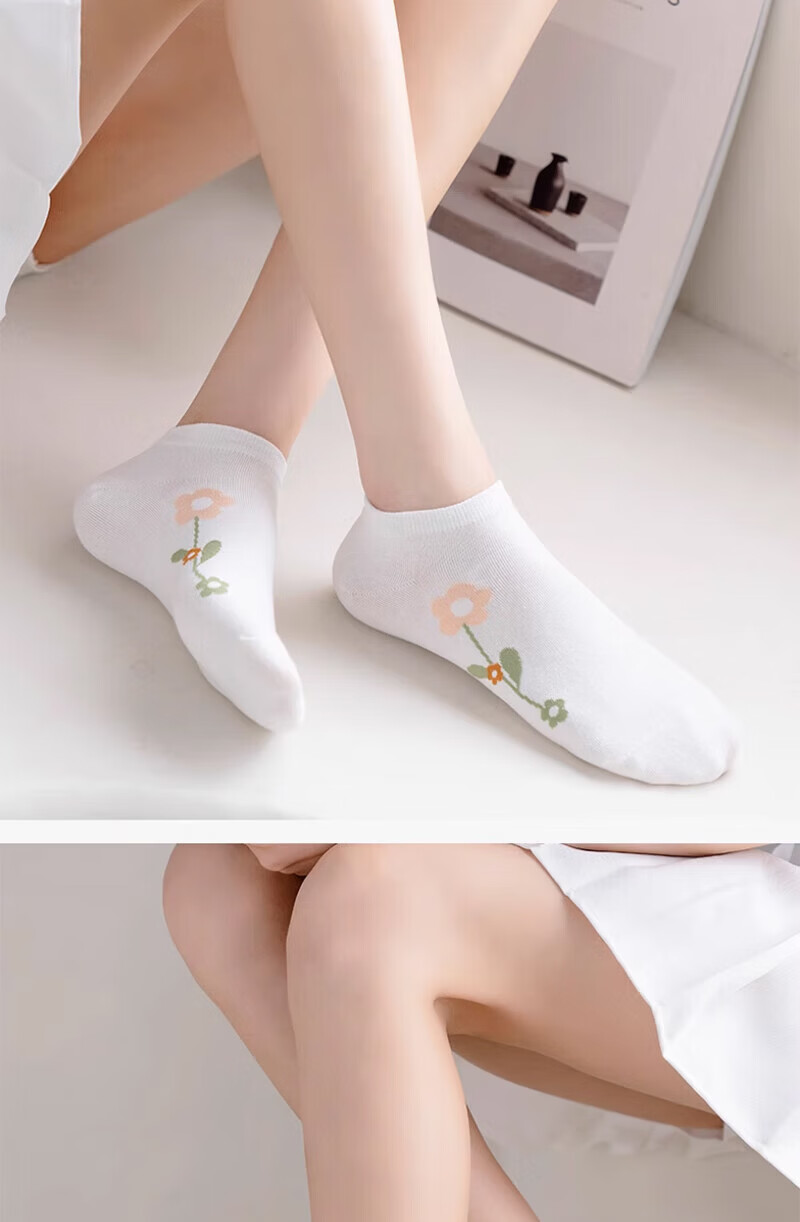 Yimian Women's Short Socks Xinjiang Cotton Antibacterial Deodorant Summer Thin Low-Cut Fresh Short Tube Boat Socks Trendy 10 Pairs QL 5