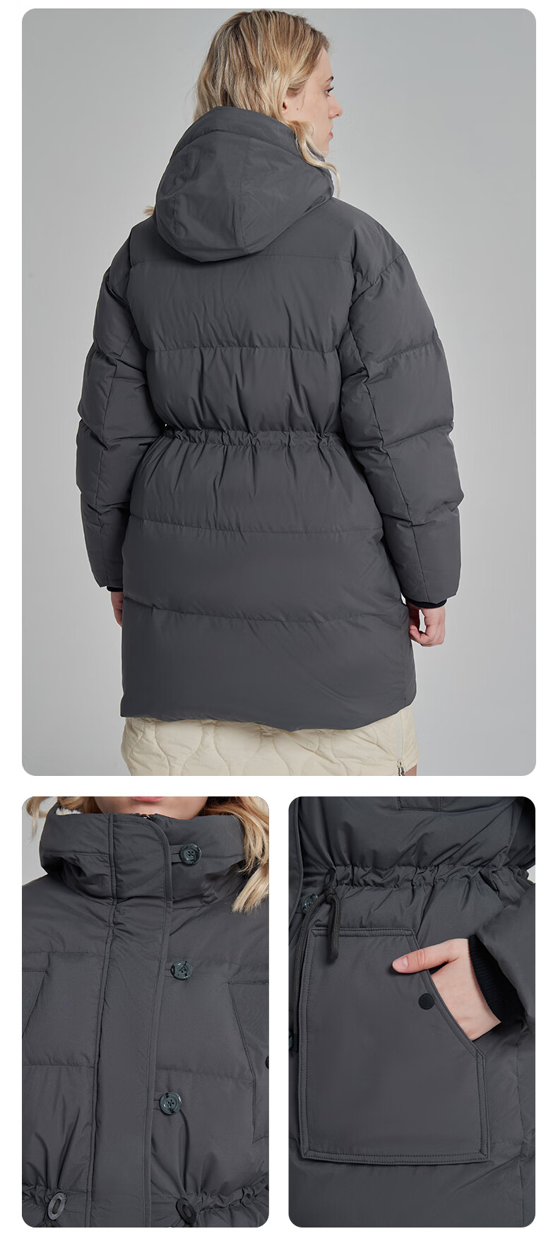 icepeak"极地自然"系列22新女连帽中长收腰鹅绒羽绒服白鹅绒填充 浅沙