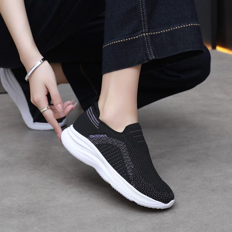 BURUIJING Spring Old Beijing Cloth Shoes Women's Slip-On Casual Shoes Mom Sports Shoes 61153 Gray Size 35 19