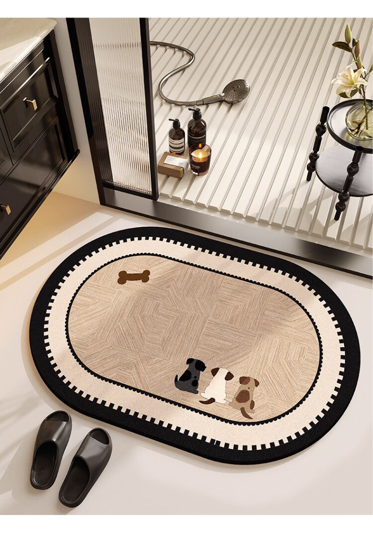 STIMANNI CITY·MANNI Fresh Style Bathroom Non-Slip Mat Cute Cartoon Absorbent Quick-Dry Oval Antibacterial Mildew-Resistant Floor Rug 8