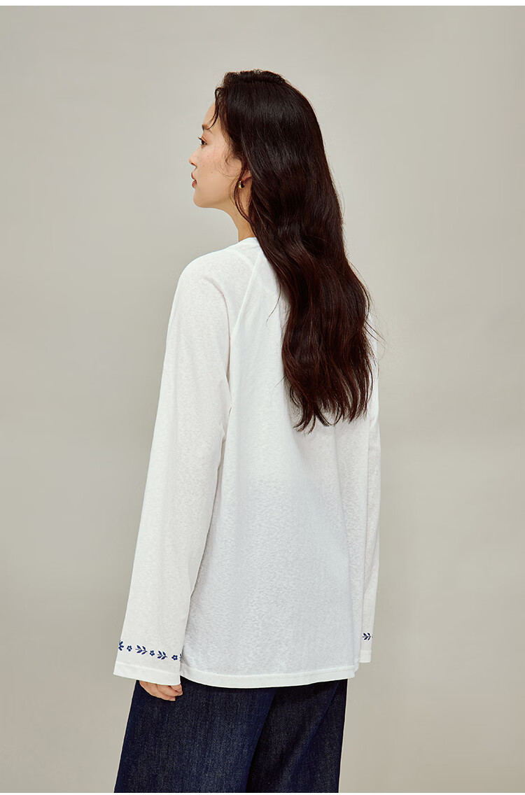 INMAN Linen Blue Printed Simple T-Shirt 26 Spring New Women's Cover-up Off-White XL 15