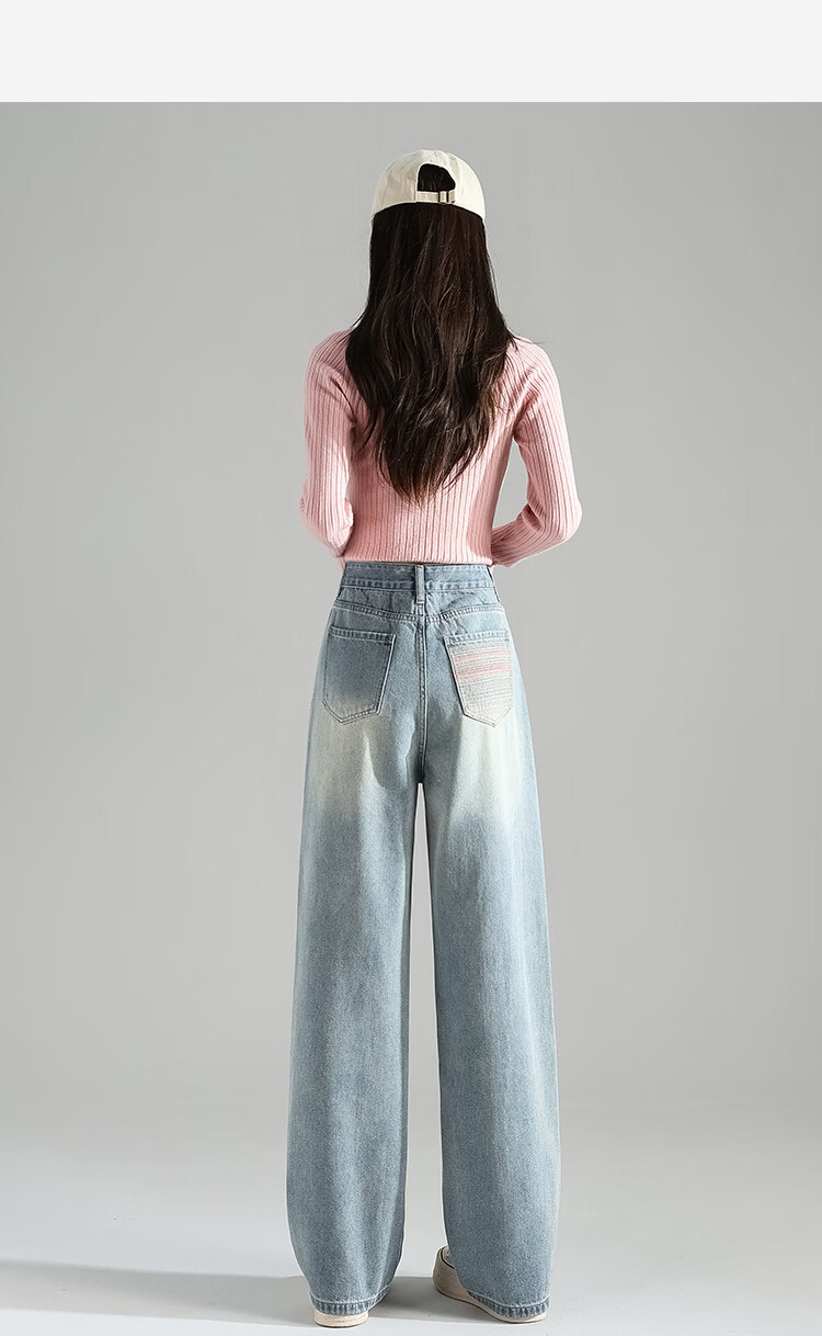 TonLion 2026 Spring Autumn Women's Embroidered Unique Design Light Wash Wide Leg Denim Jeans 16