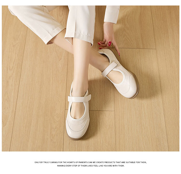 Zulijian Elderly Shoes Spring Summer Women's Leather Soft Sole Loafers Slip-On Single Strap Non-Slip Mom Shoes Nurse Shoes 18