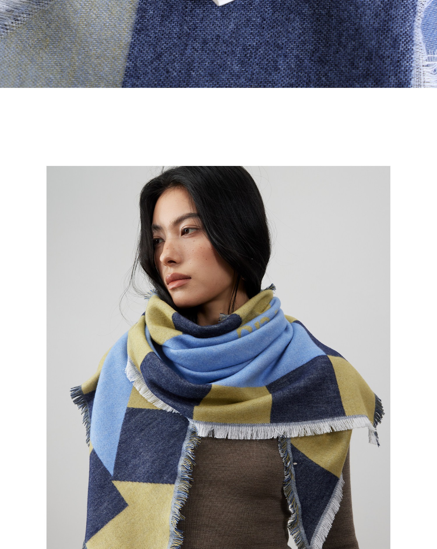 Lagur Blue Moment Tranquil Blue Fine Wool Triangle Scarf and Shawl Dual-Use Warmth Tranquil Blue 18
