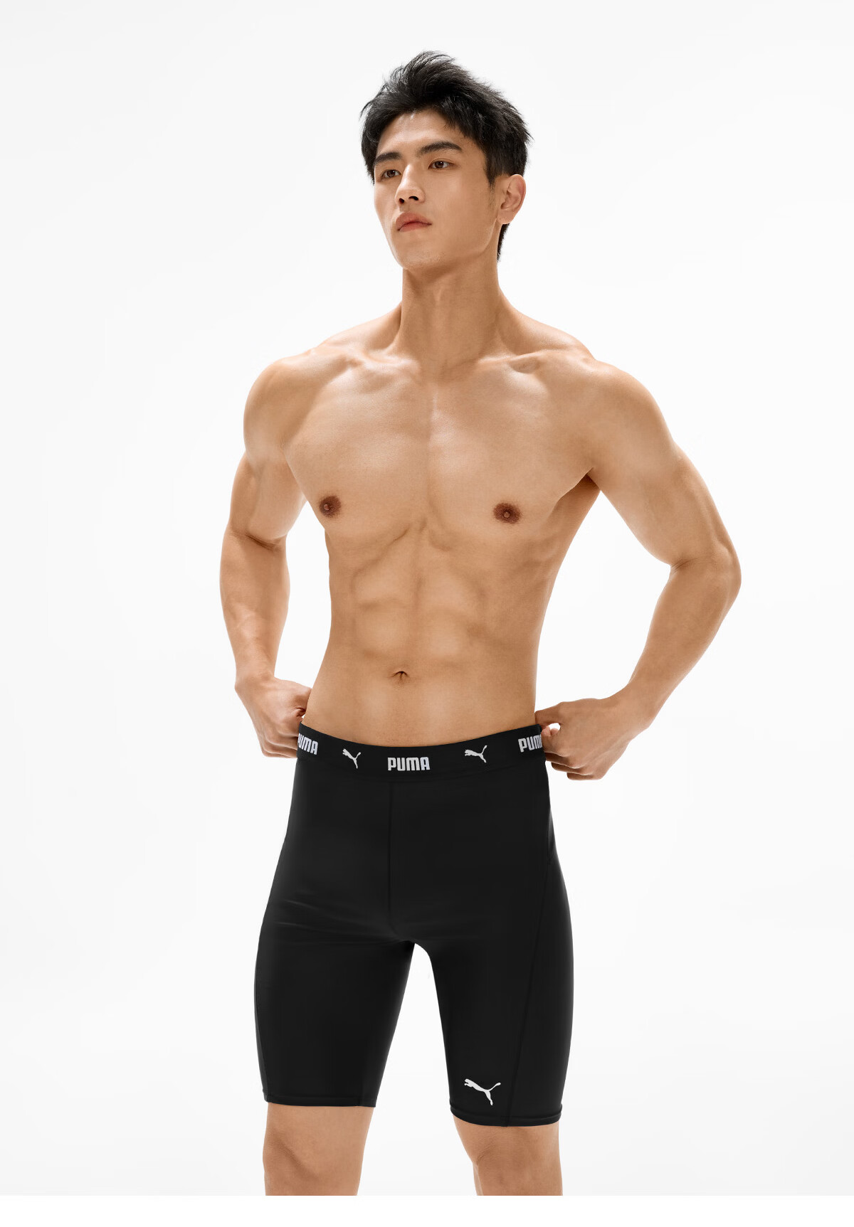 PUMA Men's Chlorine-Resistant Anti-Embarrassment Five-Point Swim Trunks Professional Racing Training Swimwear for Adults Spa and Swimming Pool 18