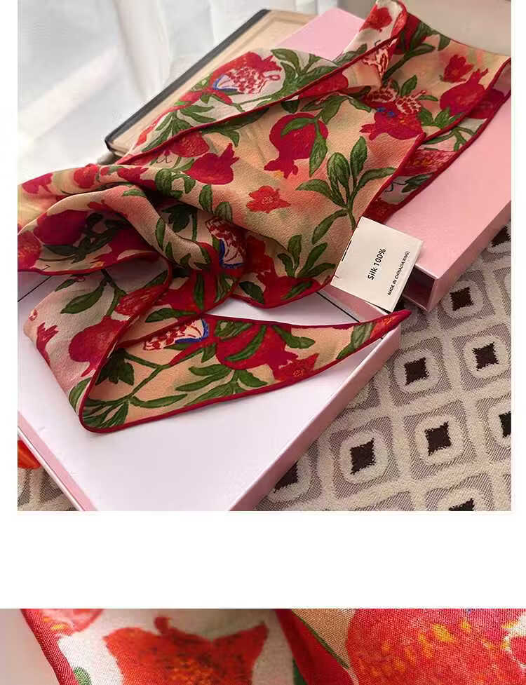 Lagur "Butterfly Pomegranate Flower" 100% Mulberry Silk Triangle Scarf Women's Silk Diamond Scarf Lupine Blue 28